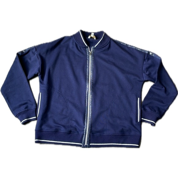 Laura Petite Navy bomber jacket with silver sparkle and embellishments. - Picture 1 of 8